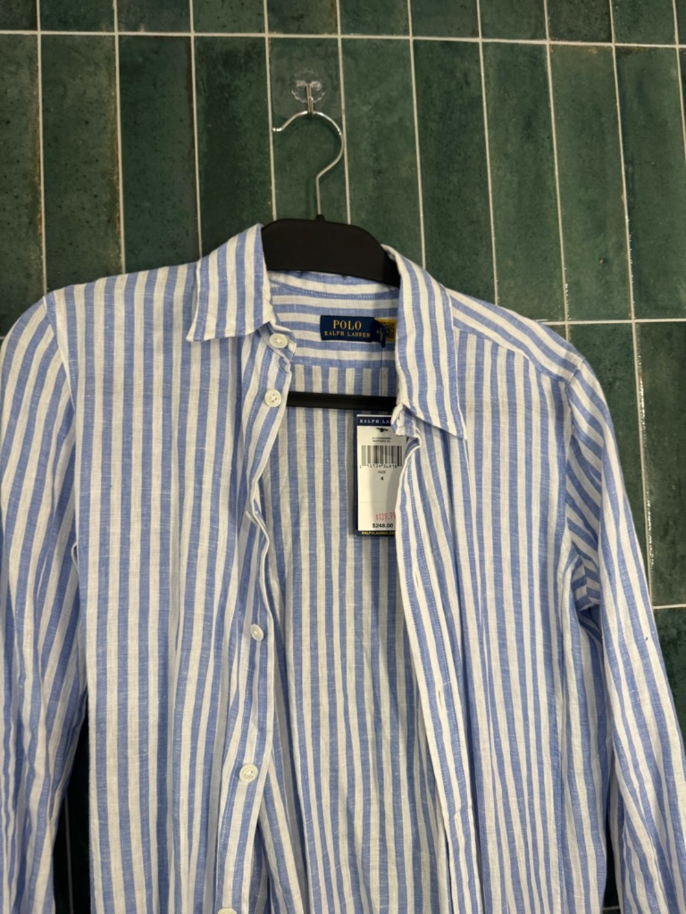 Polo by Ralph Lauren Blue and White Striped Cotton Button-Down Dress